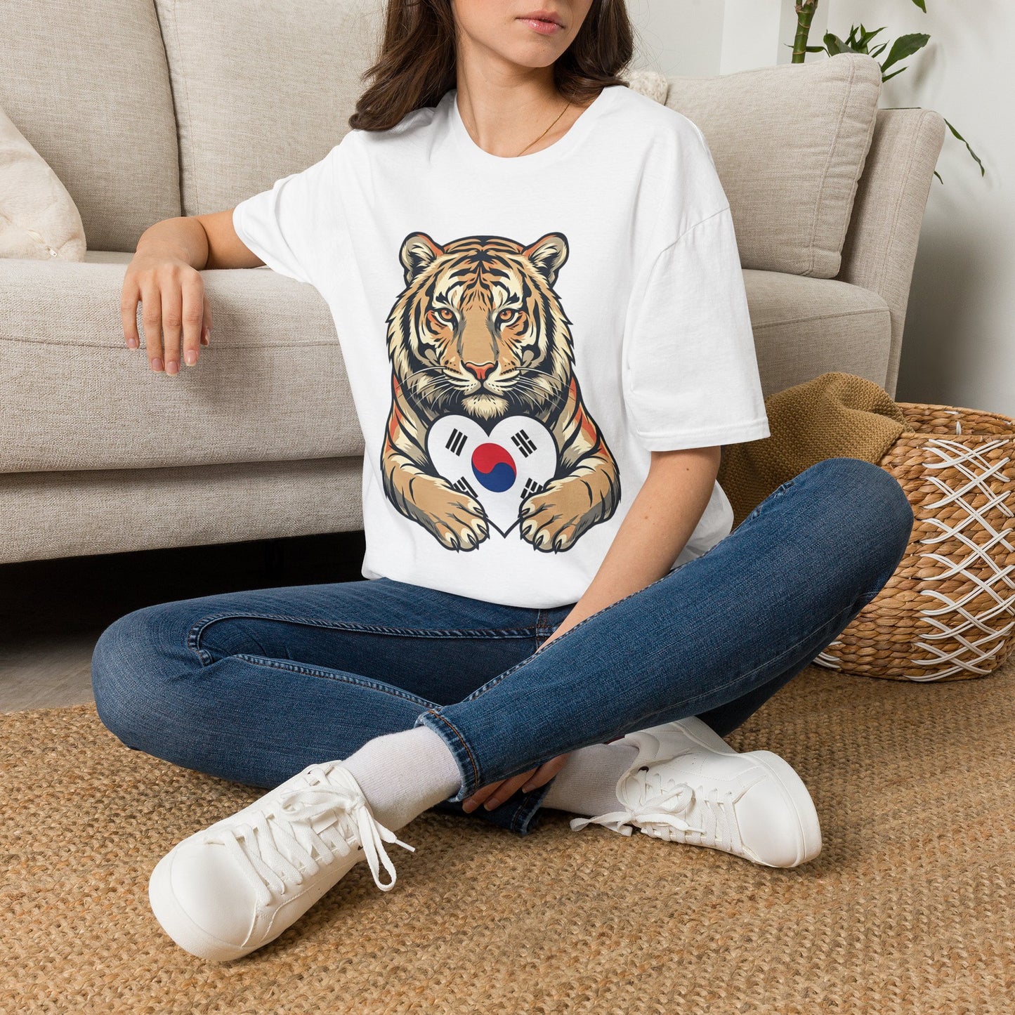 Tiger Holding South Korea Heart T-Shirt — Korean Pride Graphic Tee