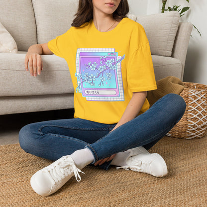 Retro Cherry Blossom T-Shirt — Aesthetic Vaporwave Floral Tee