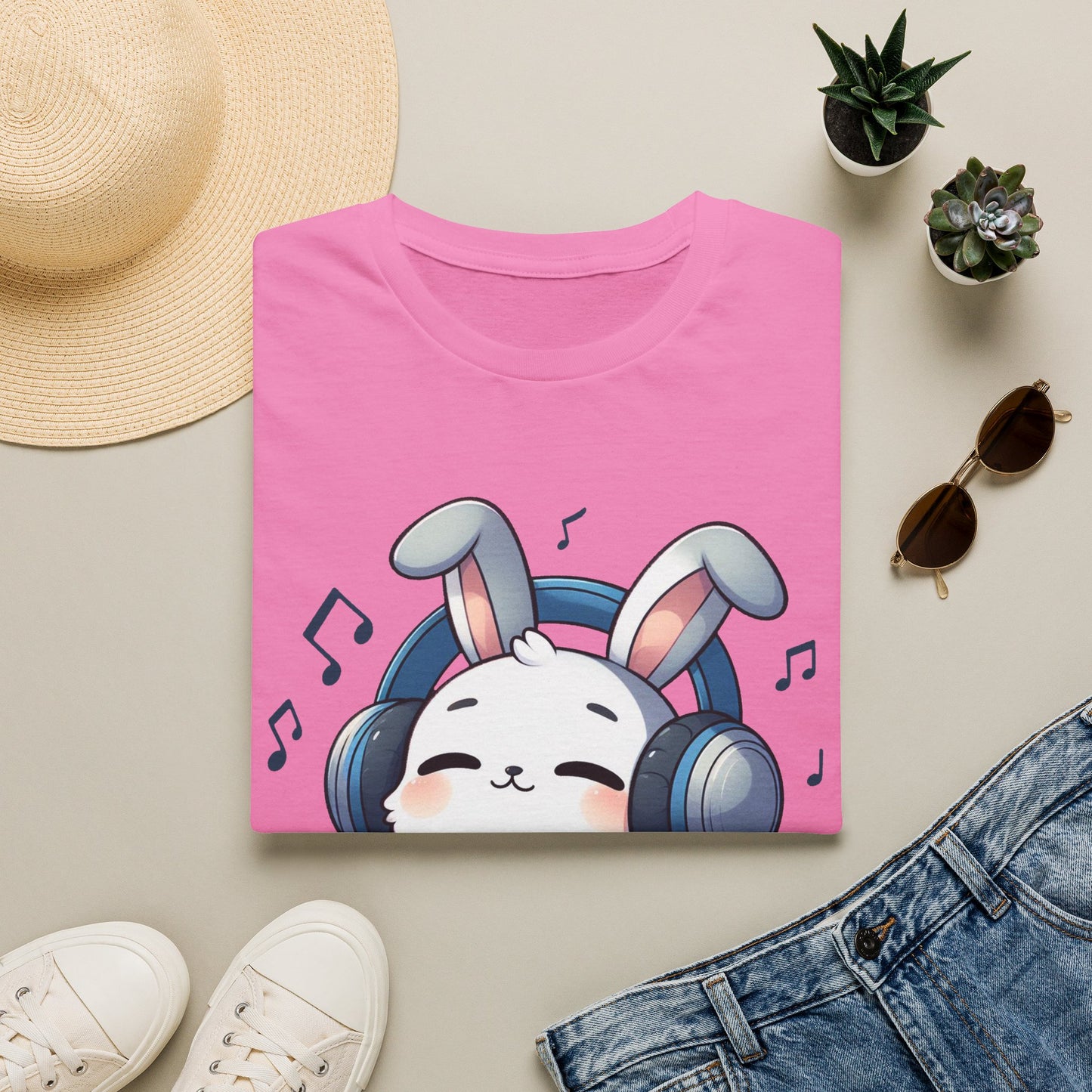 Cute Bunny Music Unisex Softstyle T-Shirt - Perfect Gift for Music Lovers