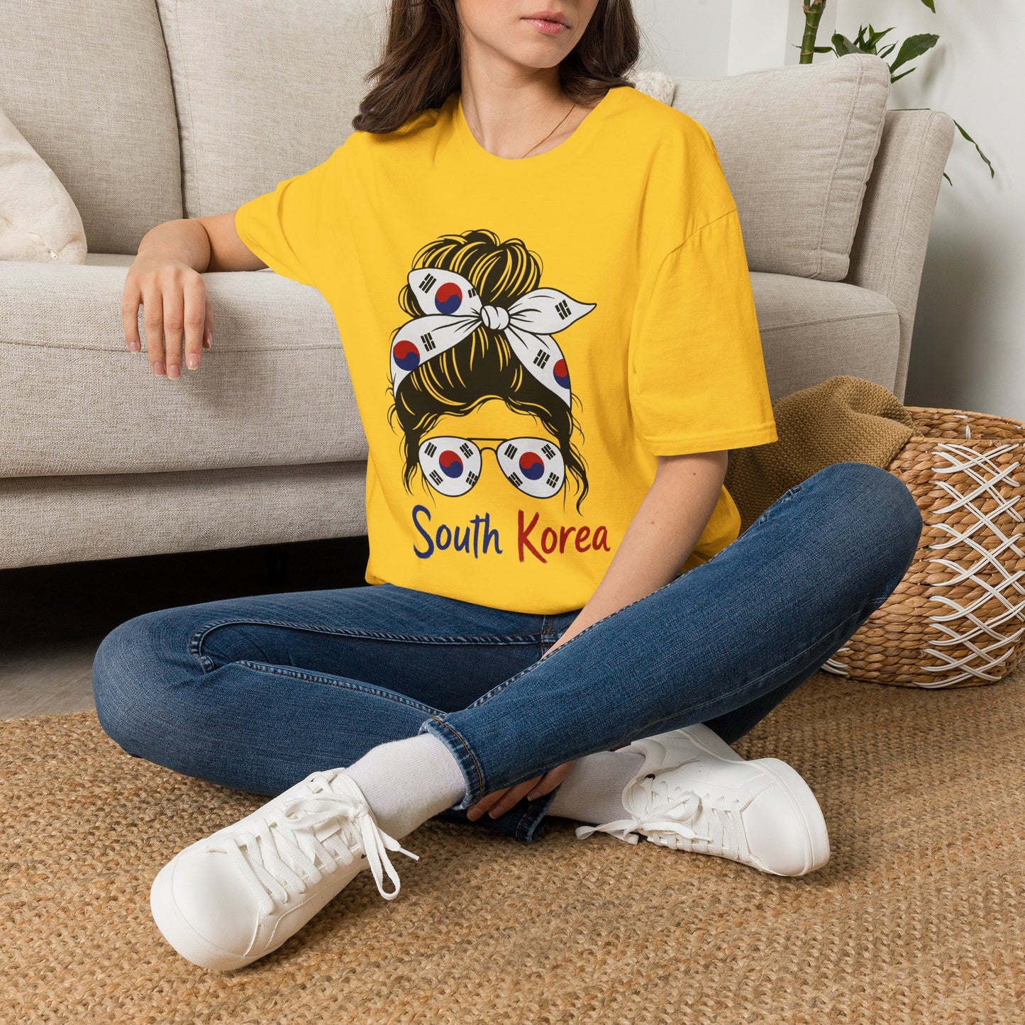 South Korea Flag Hair Bun T-Shirt — Korean Pride Graphic Tee