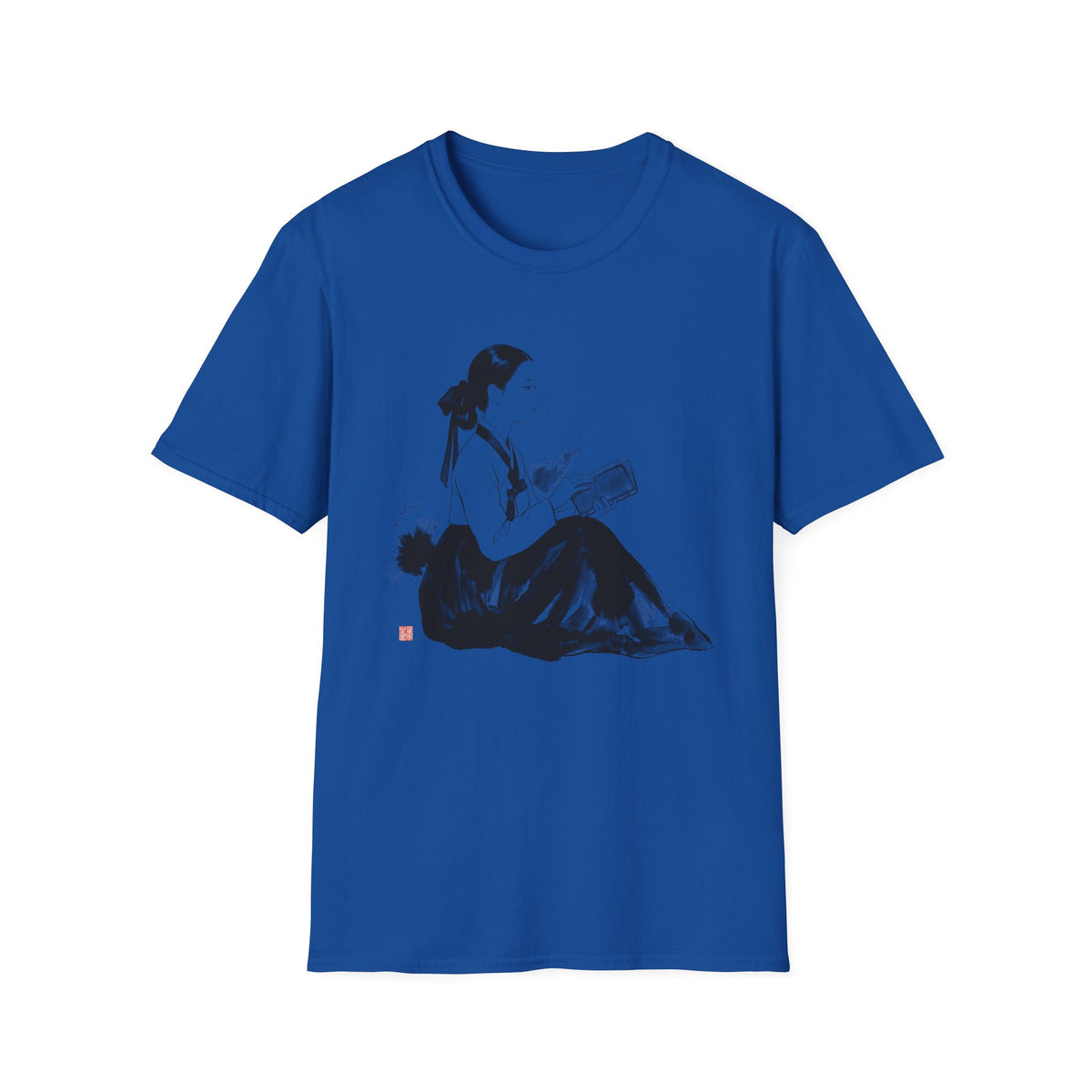 Vintage Korean Hanbok Reader T-Shirt — Gentle Ink Illustration Tee
