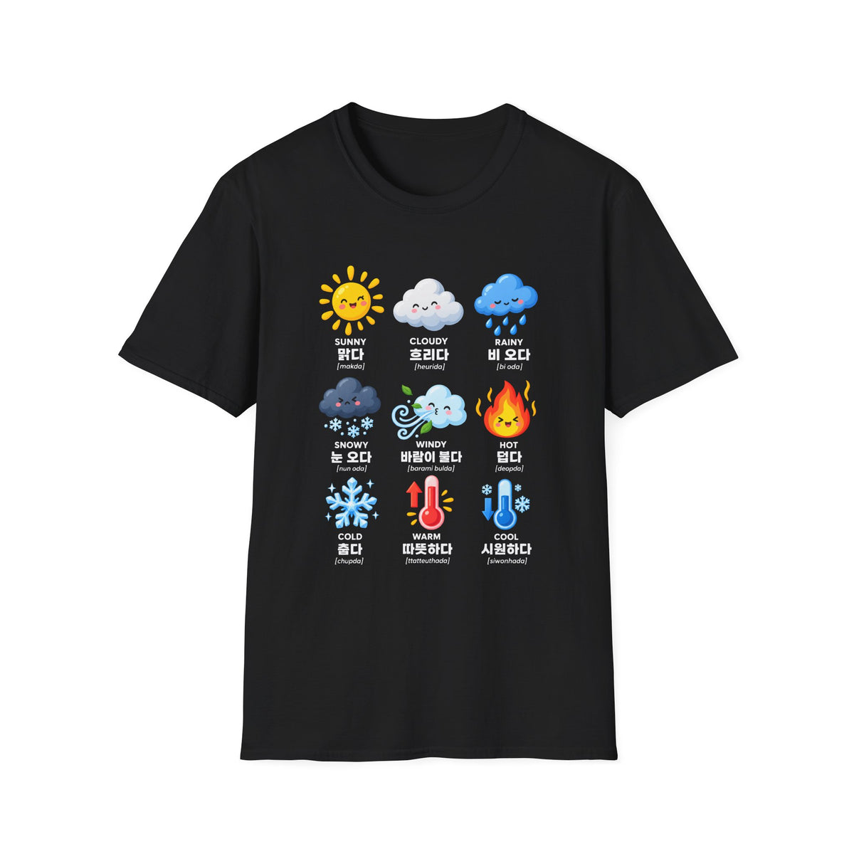 Weather Emoji Chart T-Shirt — Sunny Cloudy Rainy Korean Weather Icons