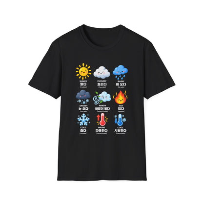 Weather Emoji Chart T-Shirt — Sunny Cloudy Rainy Korean Weather Icons