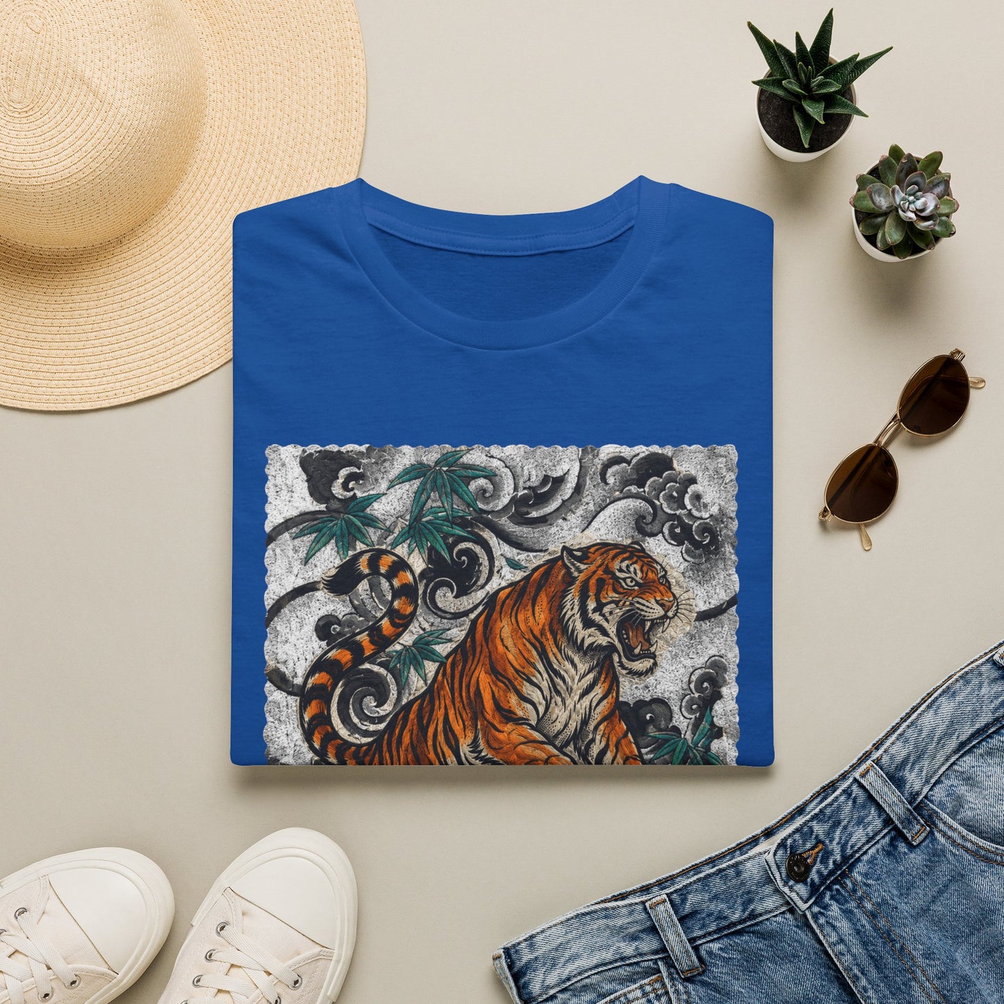 Tiger Tattoo Graphic T‑Shirt — Roaring Tiger Illustration Tee