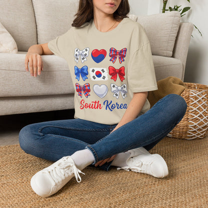 South Korea Bow Graphic T‑Shirt — Korean Flag Heart & Ribbon Design