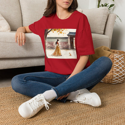 Autumn Stroll Tee — Woman in Traditional Dress Illustration