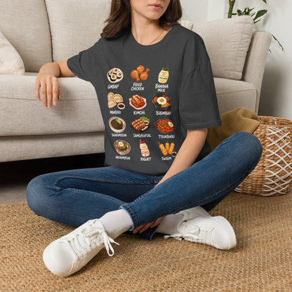 Korean Food Icons T-Shirt — Gimbap, Kimchi, Bibimbap & More Foodie Tee