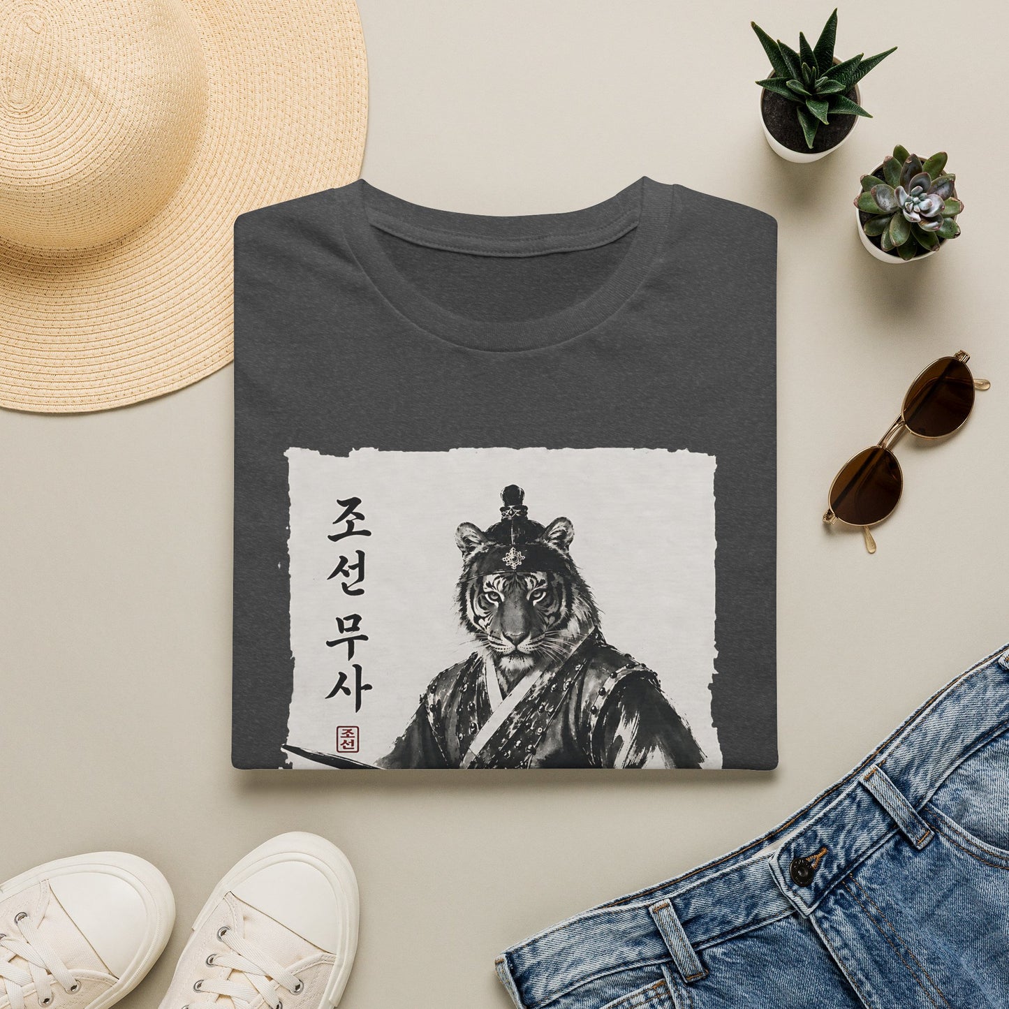 Tiger Warrior T‑Shirt – Korean Brush Art Samurai Design
