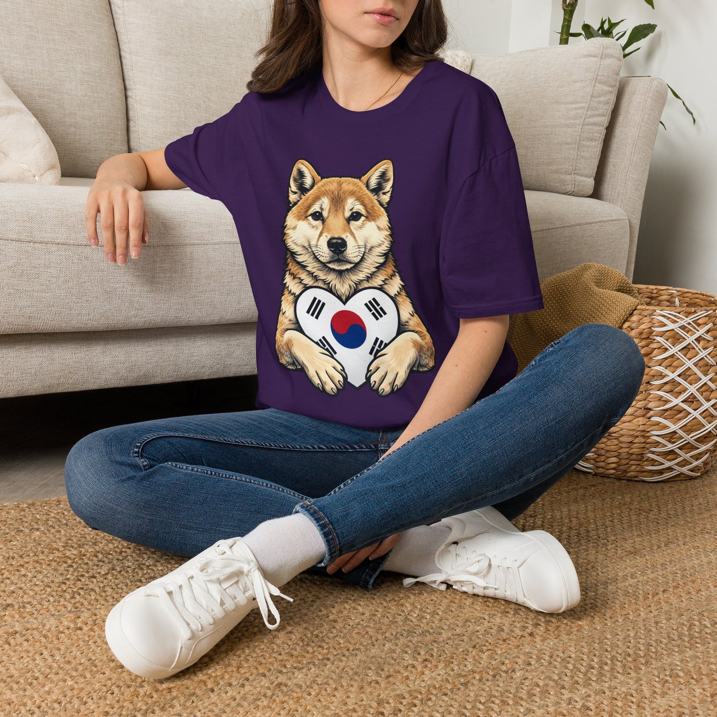 Shiba Inu Heart Tee — Cute Dog Holding South Korean Flag Graphic T-Shirt