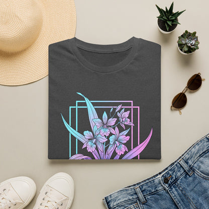 Floral Pastel Iris Tee — Botanical Purple & Teal Graphic T-Shirt