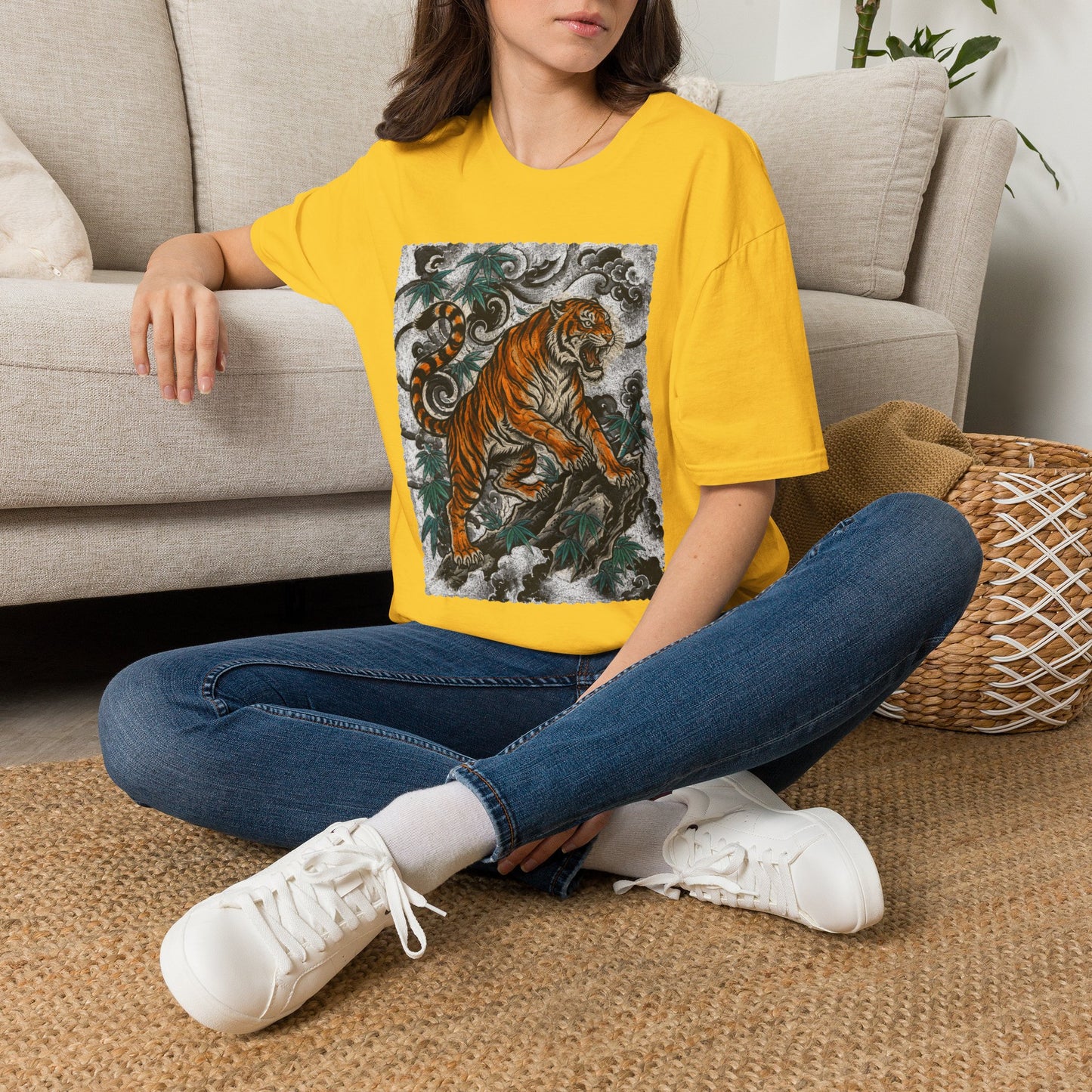 Tiger Tattoo Graphic T‑Shirt — Roaring Tiger Illustration Tee