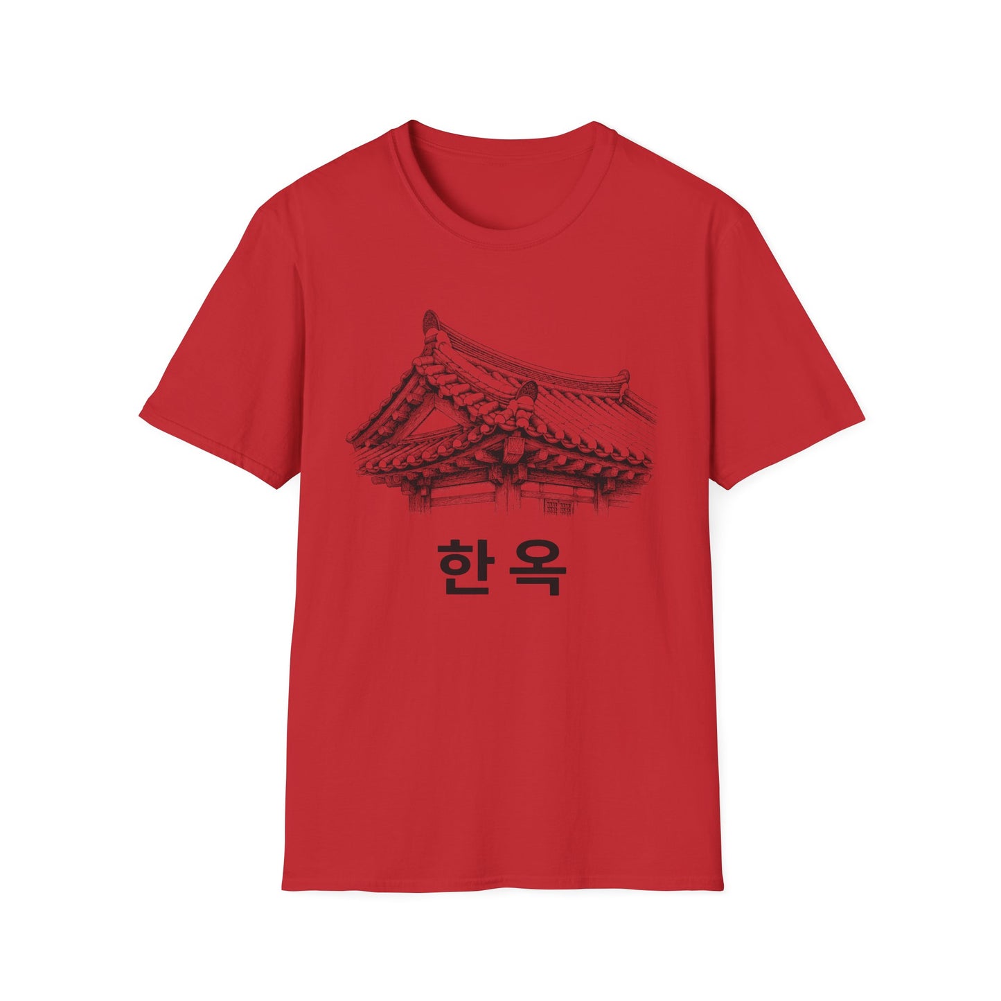 T-Shirt — Hanok Roof Sketch Tee with '한옥' Korean Heritage Design