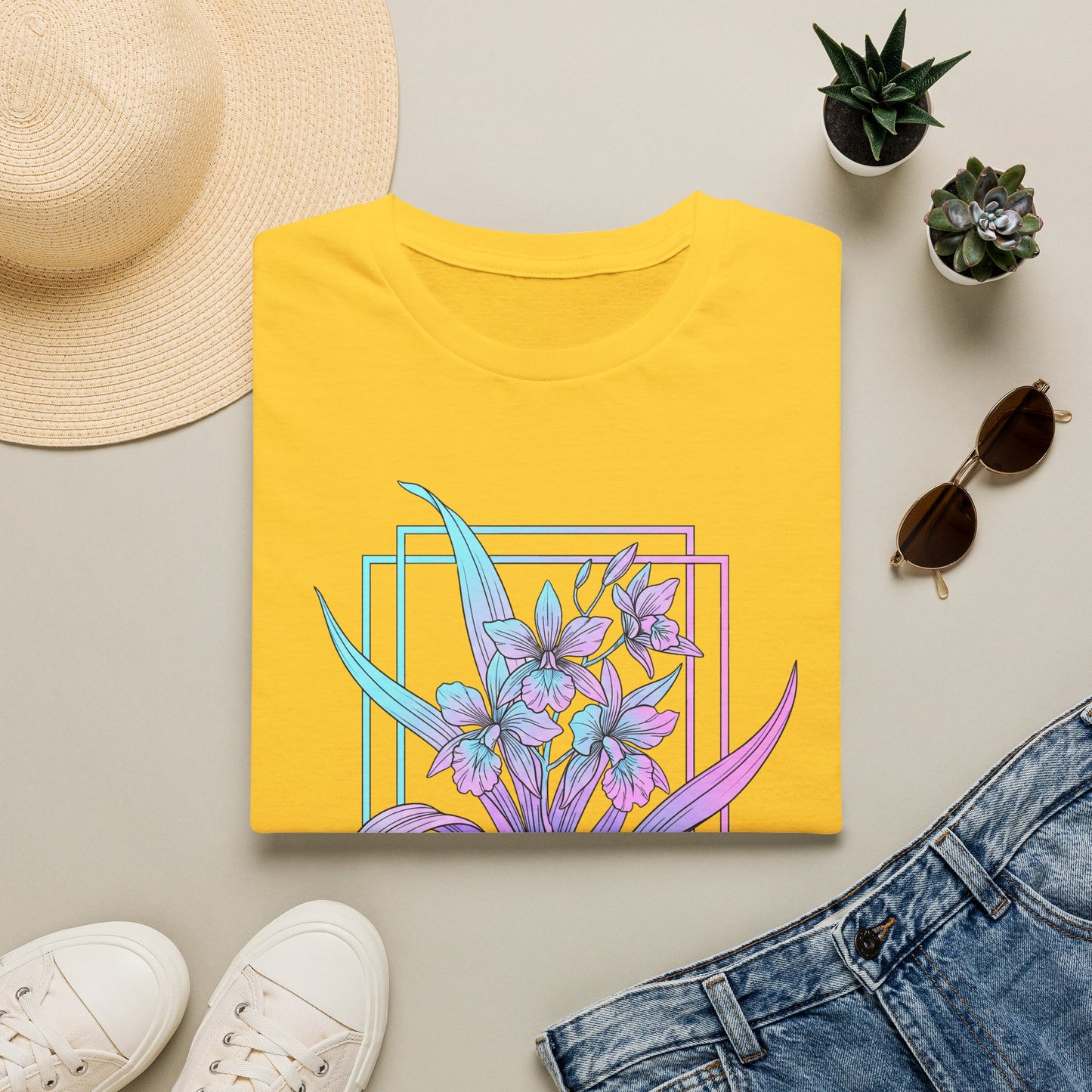 Floral Pastel Iris Tee — Botanical Purple & Teal Graphic T-Shirt