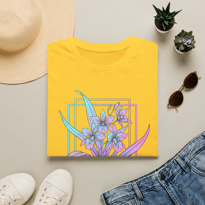 Floral Pastel Iris Tee — Botanical Purple & Teal Graphic T-Shirt