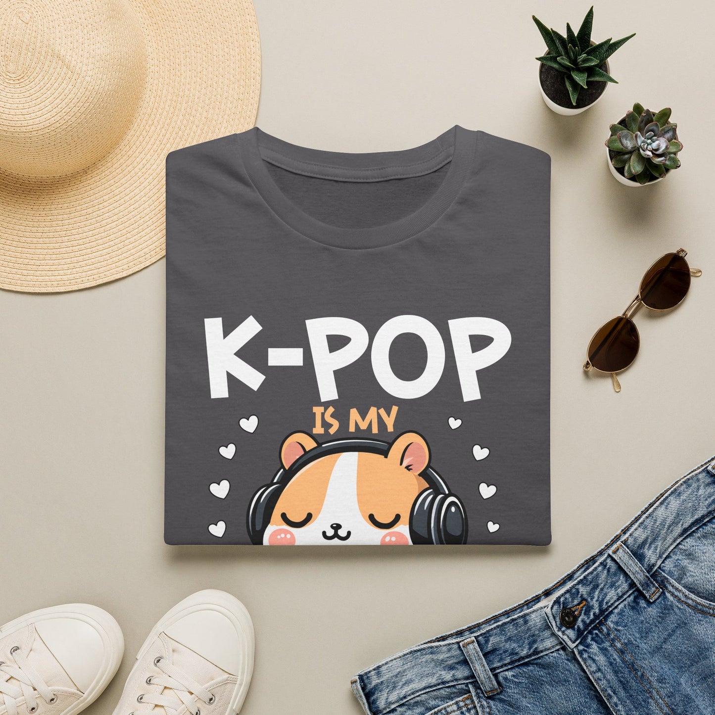 K-Pop Is My Therapy T-Shirt — Cute Hamster Headphones Tee for K-Pop Fans