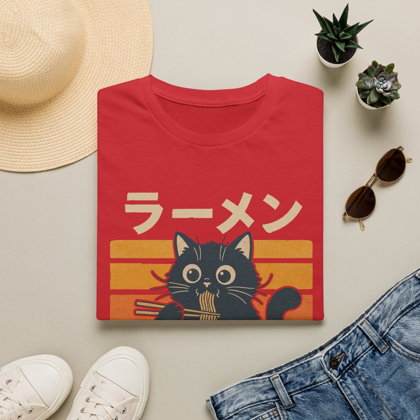 Ramen Cat T‑Shirt — Cute Japanese Neko Eating Ramen Graphic Tee