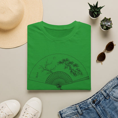 T-Shirt — Traditional Folding Fan Illustration Tee with Korean '부채' Text