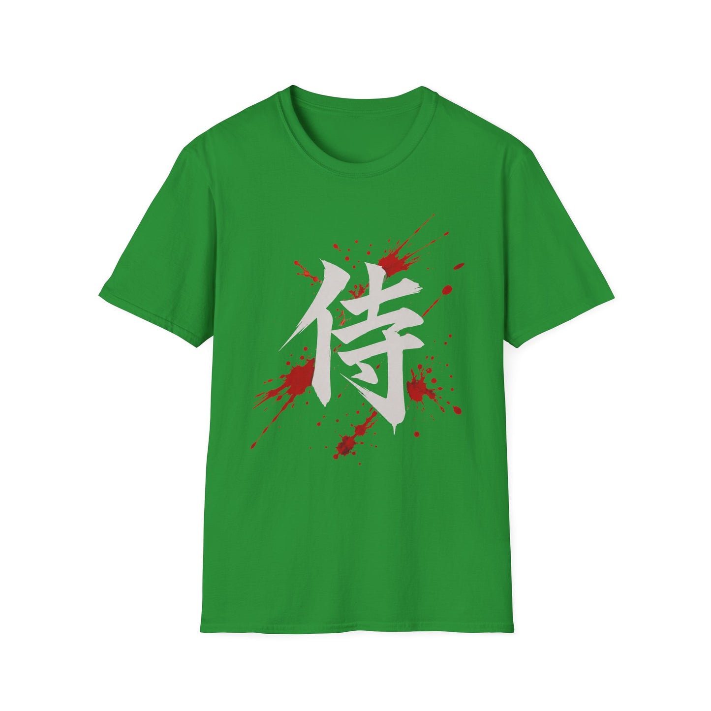 Samurai Kanji T‑Shirt — Bold White Character with Red Blood Splatter Graphic