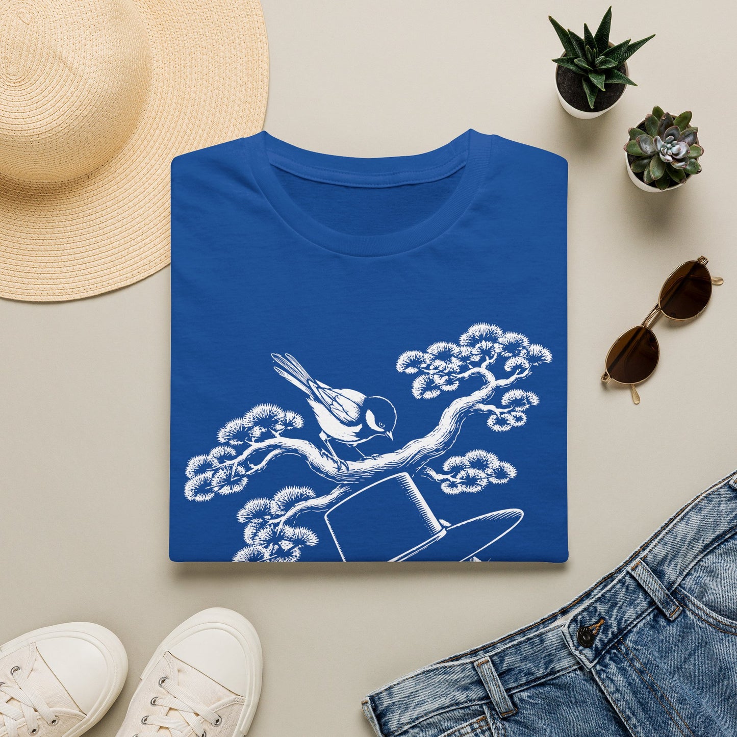 Cat in Top Hat T-Shirt — Whimsical Noir Cat & Bird Graphic Tee