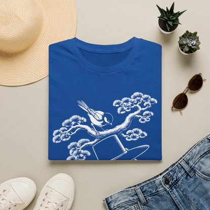 Cat in Top Hat T-Shirt — Whimsical Noir Cat & Bird Graphic Tee