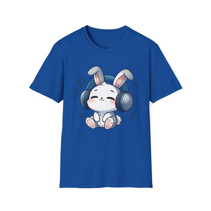 Cute Bunny Music Unisex Softstyle T-Shirt - Perfect Gift for Music Lovers