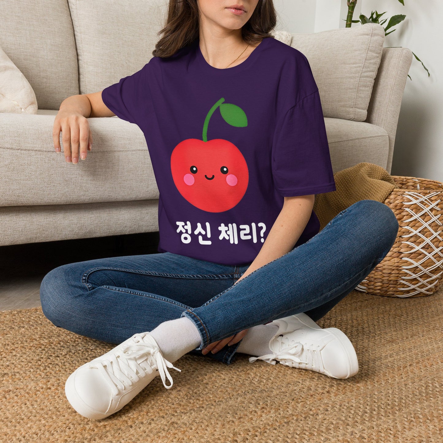Cherry Cute T-Shirt — Kawaii Cherry Graphic with Korean Text