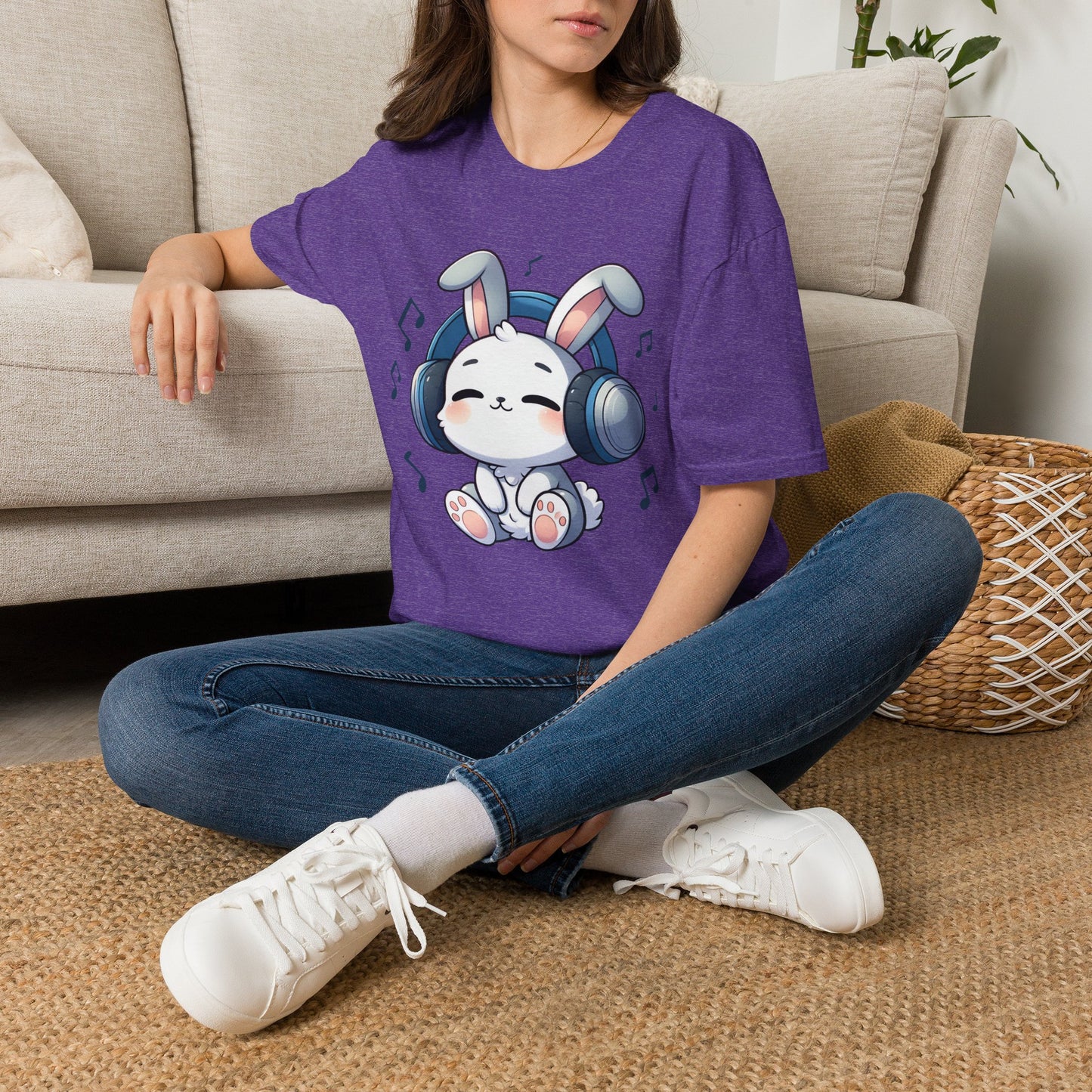 Cute Bunny Music Unisex Softstyle T-Shirt - Perfect Gift for Music Lovers