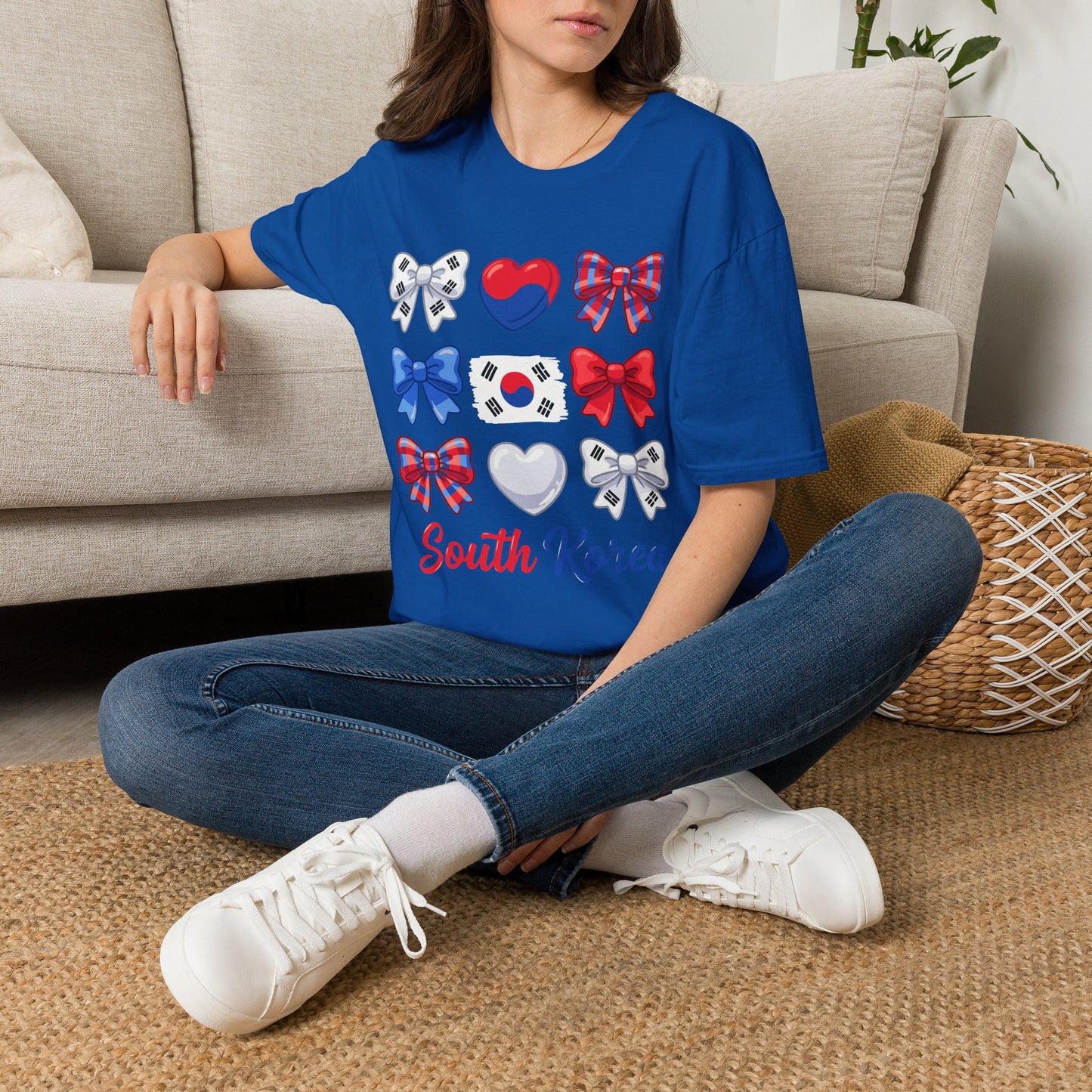 South Korea Bow Graphic T‑Shirt — Korean Flag Heart & Ribbon Design