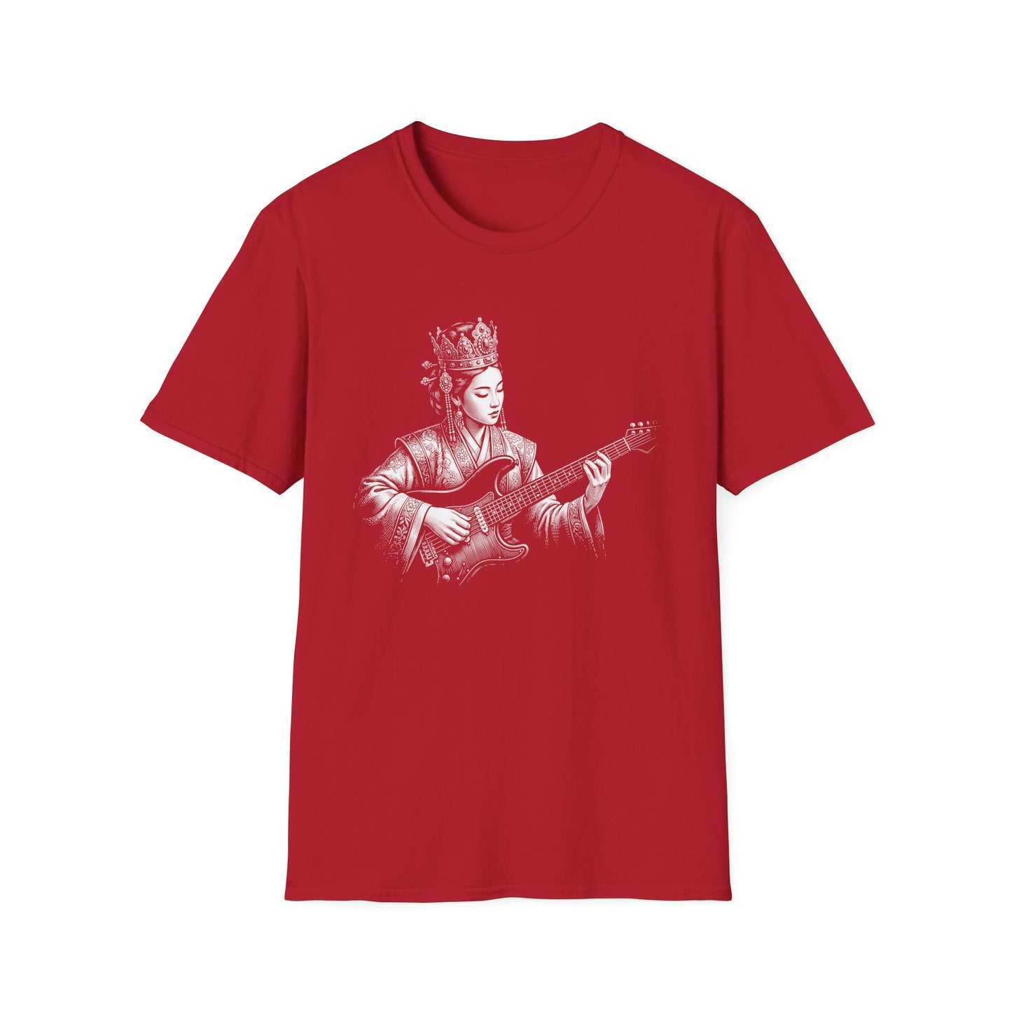 Queen Guitarist T‑Shirt — Regal Woman Playing Electric Guitar Tee