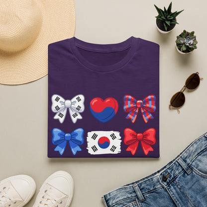 South Korea Bow Graphic T‑Shirt — Korean Flag Heart & Ribbon Design