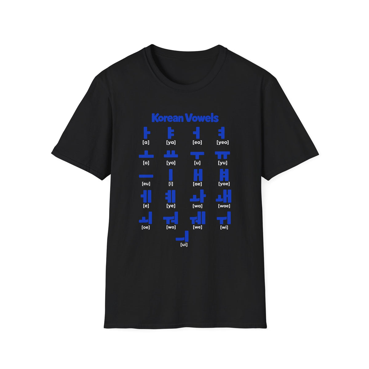 Korean Vowels Chart T-Shirt — Hangul Pronunciation Guide Tee