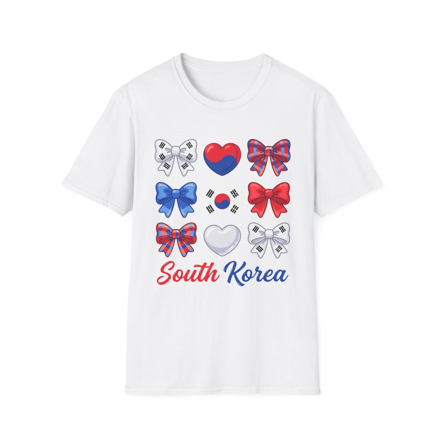 South Korea Bow Graphic T‑Shirt — Korean Flag Heart & Ribbon Design