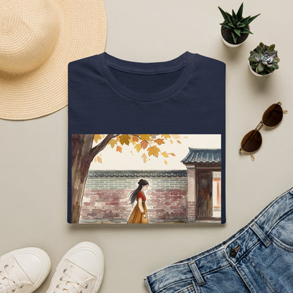 Autumn Stroll Tee — Woman in Traditional Dress Illustration