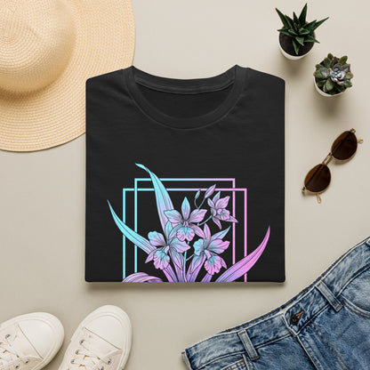 Floral Pastel Iris Tee — Botanical Purple & Teal Graphic T-Shirt