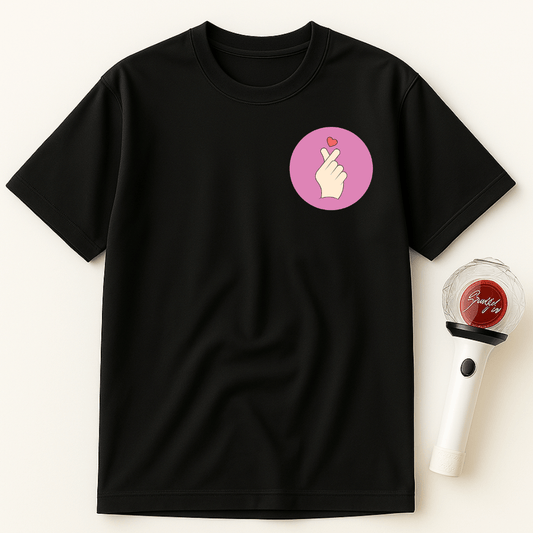 FINGER HEART PINK CIRCLE UNISEX T-SHIRT
