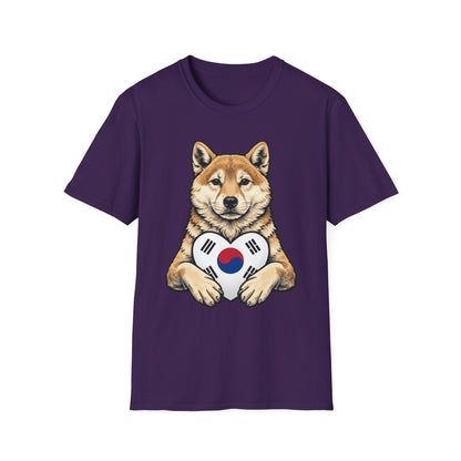 Shiba Inu Heart Tee — Cute Dog Holding South Korean Flag Graphic T-Shirt