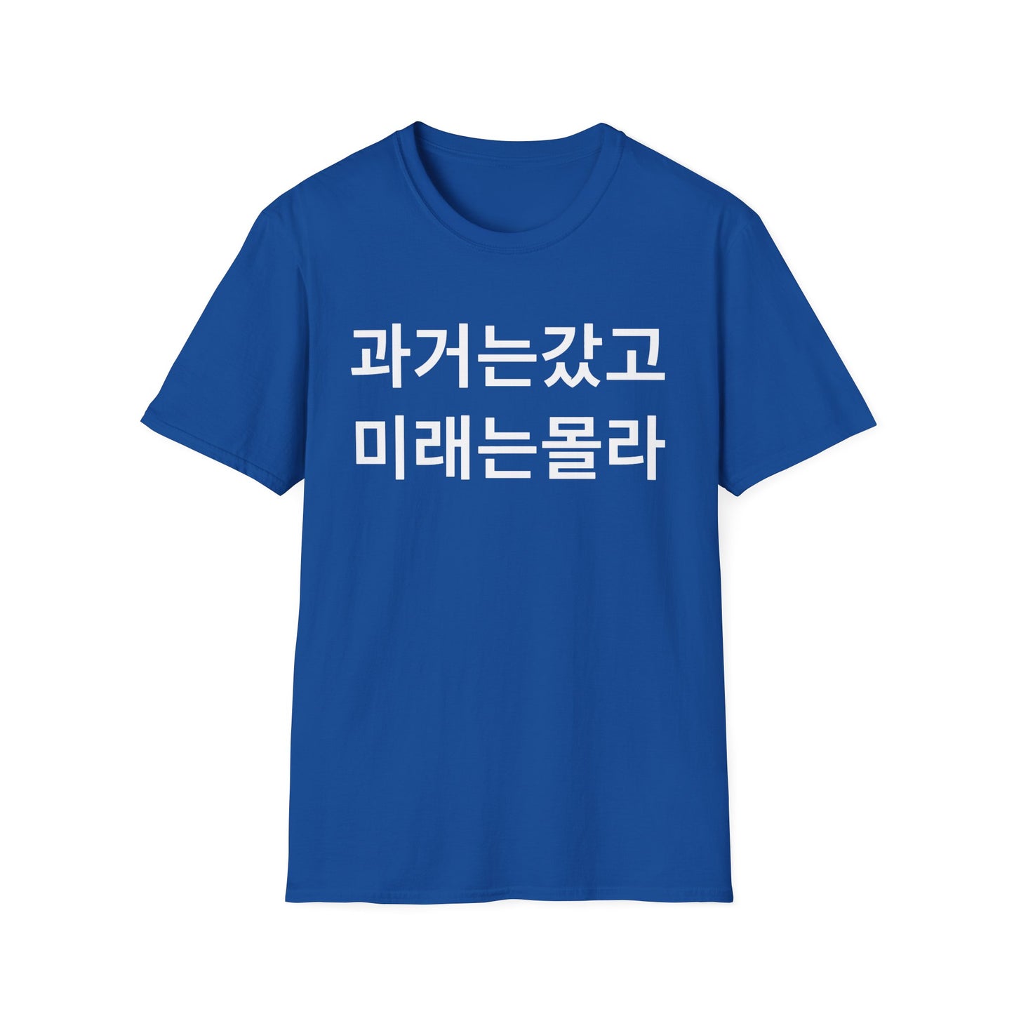 Korean Phrase T-Shirt — '과거는갔고 미래는몰라' Minimalist Typography Tee