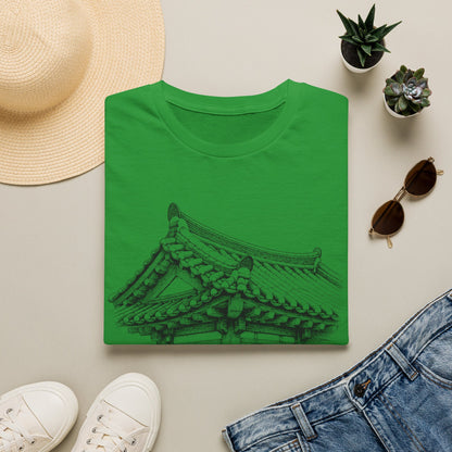 T-Shirt — Hanok Roof Sketch Tee with '한옥' Korean Heritage Design