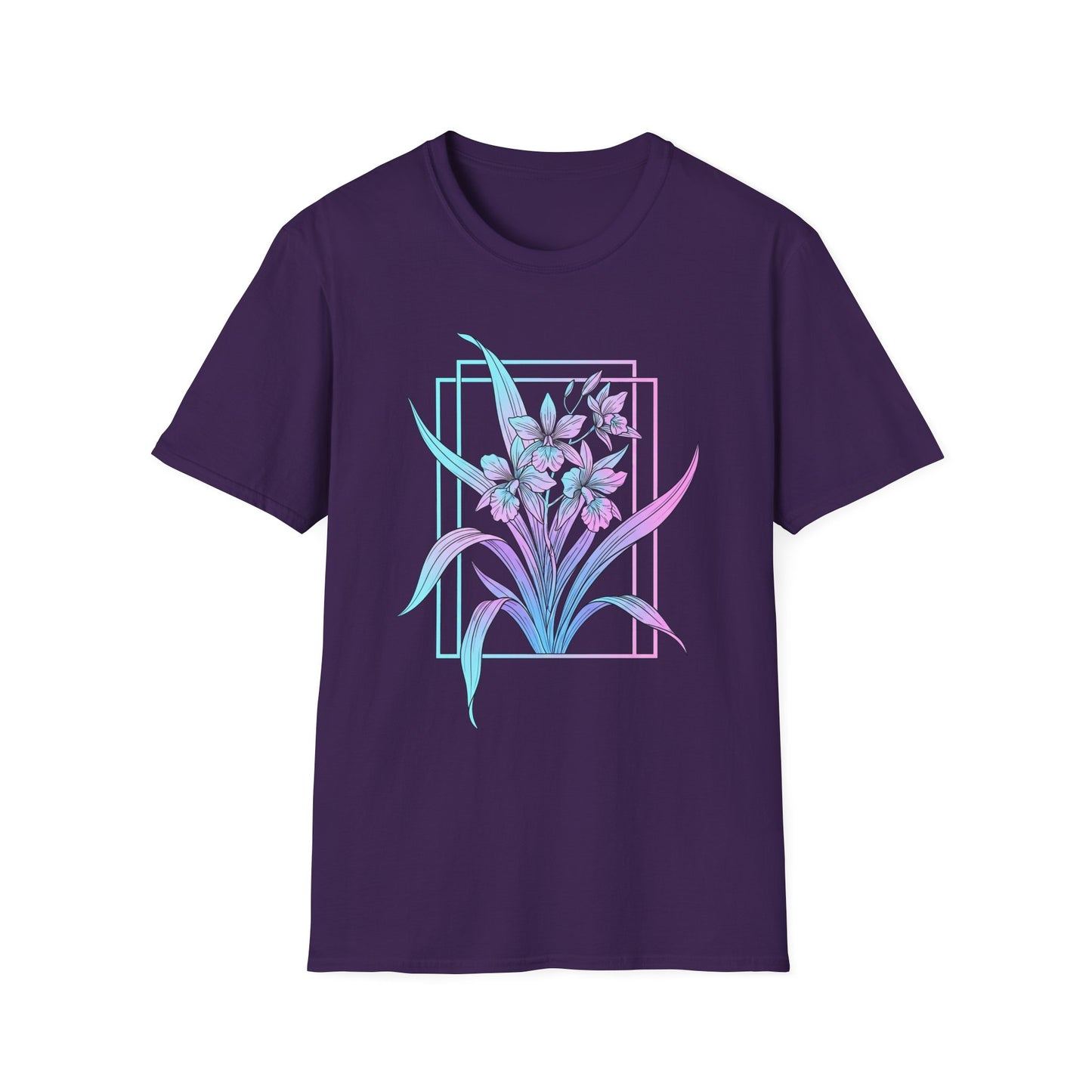 Floral Pastel Iris Tee — Botanical Purple & Teal Graphic T-Shirt