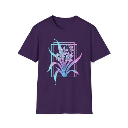 Floral Pastel Iris Tee — Botanical Purple & Teal Graphic T-Shirt