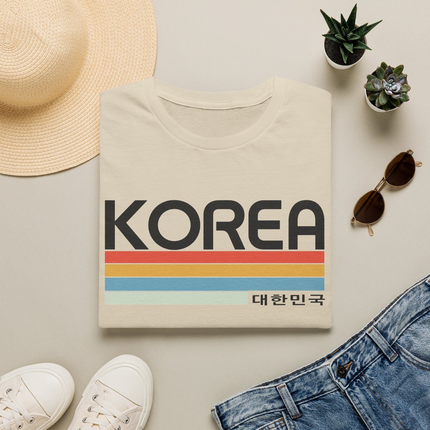 Korea Retro Stripe T-Shirt — 대한민국 Vintage Travel Tee