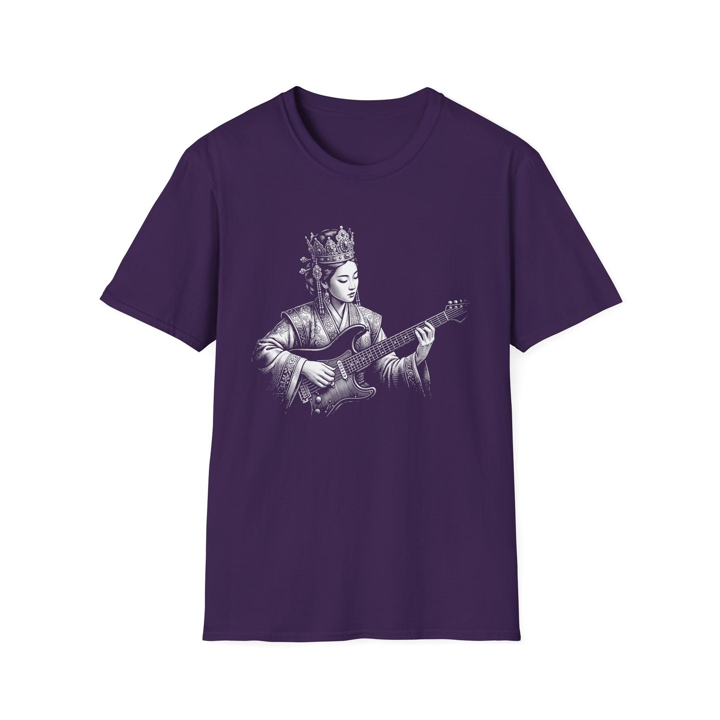 Queen Guitarist T‑Shirt — Regal Woman Playing Electric Guitar Tee