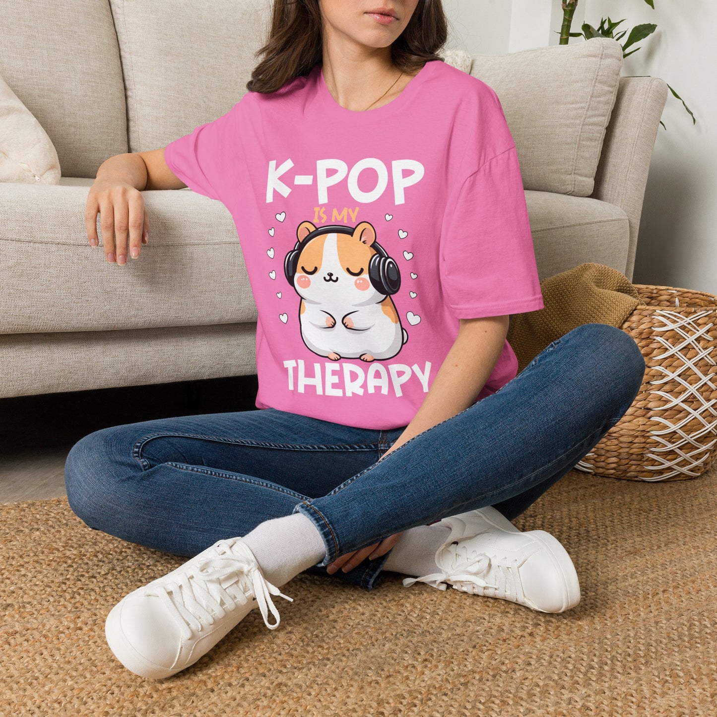 K-Pop Is My Therapy T-Shirt — Cute Hamster Headphones Tee for K-Pop Fans