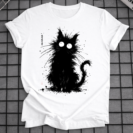 T-SHIRT SCHWARZE KATZE FARBKLEX