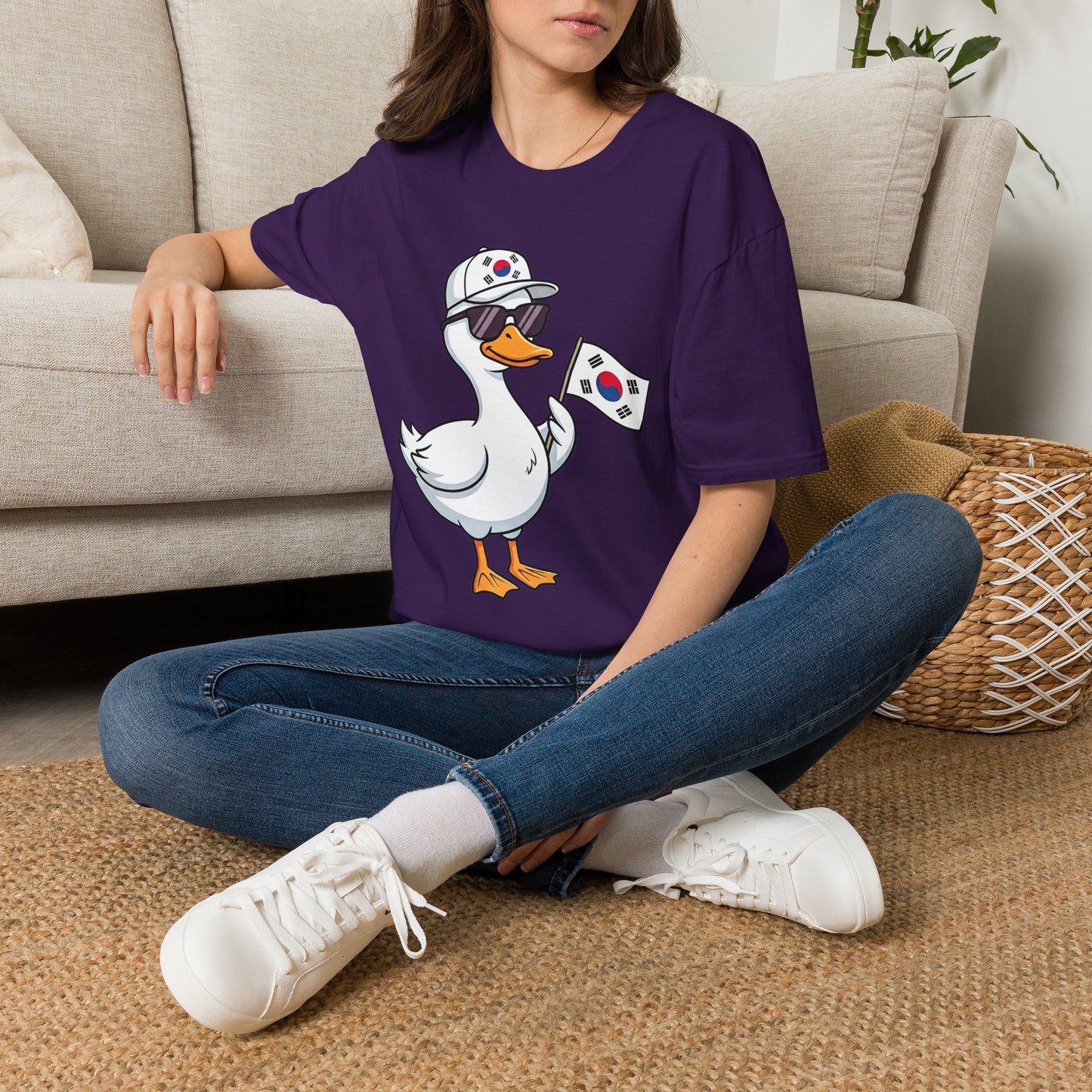 Korean Flag Duck T-Shirt — Cute Sunglasses Duck Holding South Korea Flag