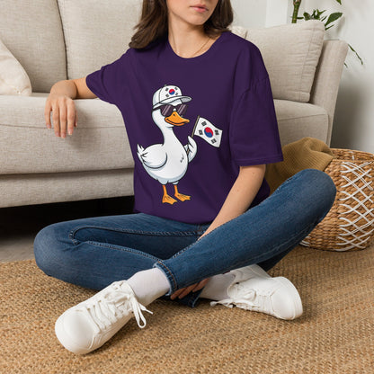 Korean Flag Duck T-Shirt — Cute Sunglasses Duck Holding South Korea Flag