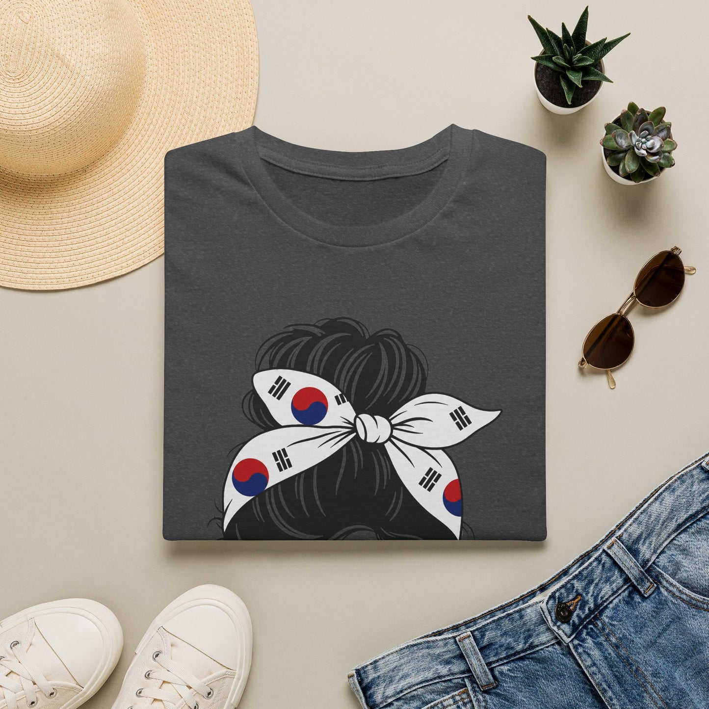 South Korea Flag Hair Bun T-Shirt — Korean Pride Graphic Tee