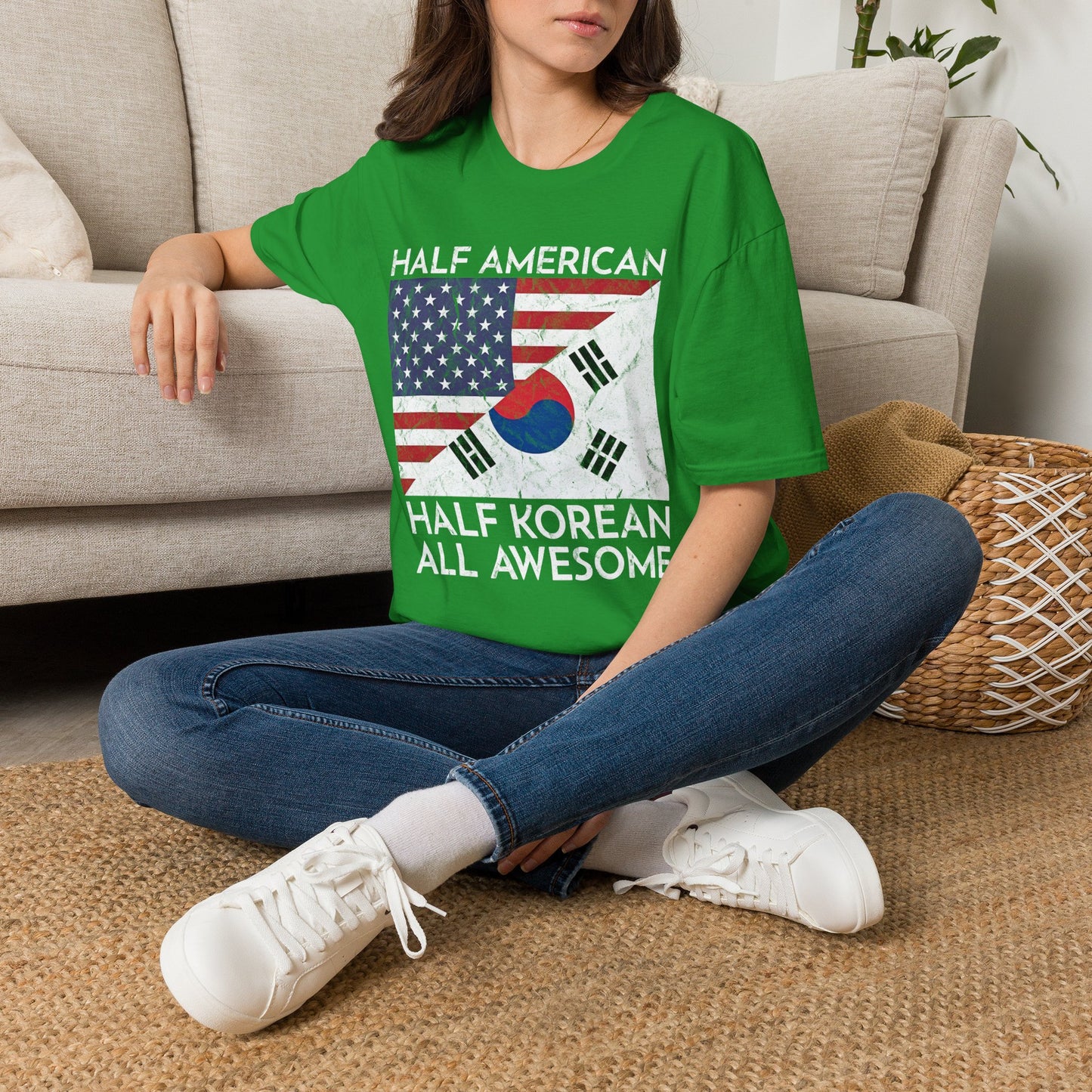 Half American Half Korean T‑Shirt — 'Half American, Half Korean, All Awesome' Patriotic Tee