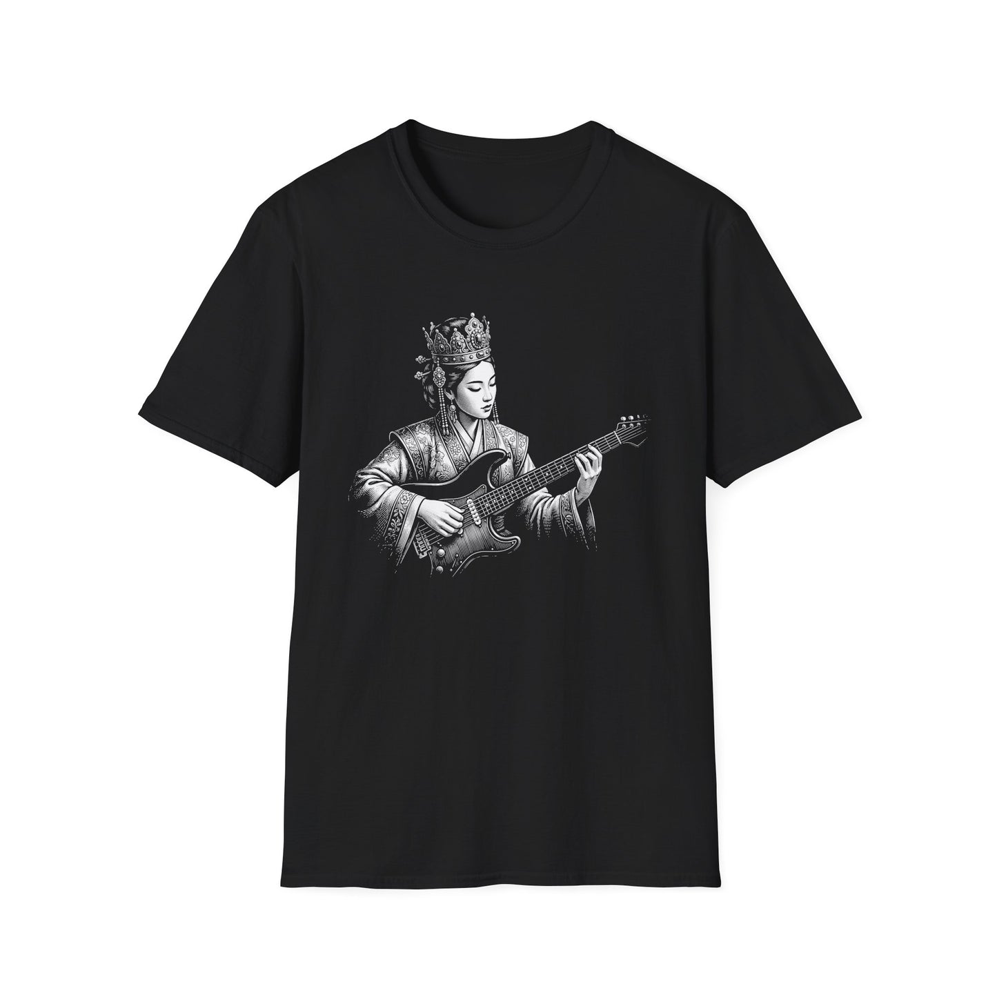 Queen Guitarist T‑Shirt — Regal Woman Playing Electric Guitar Tee