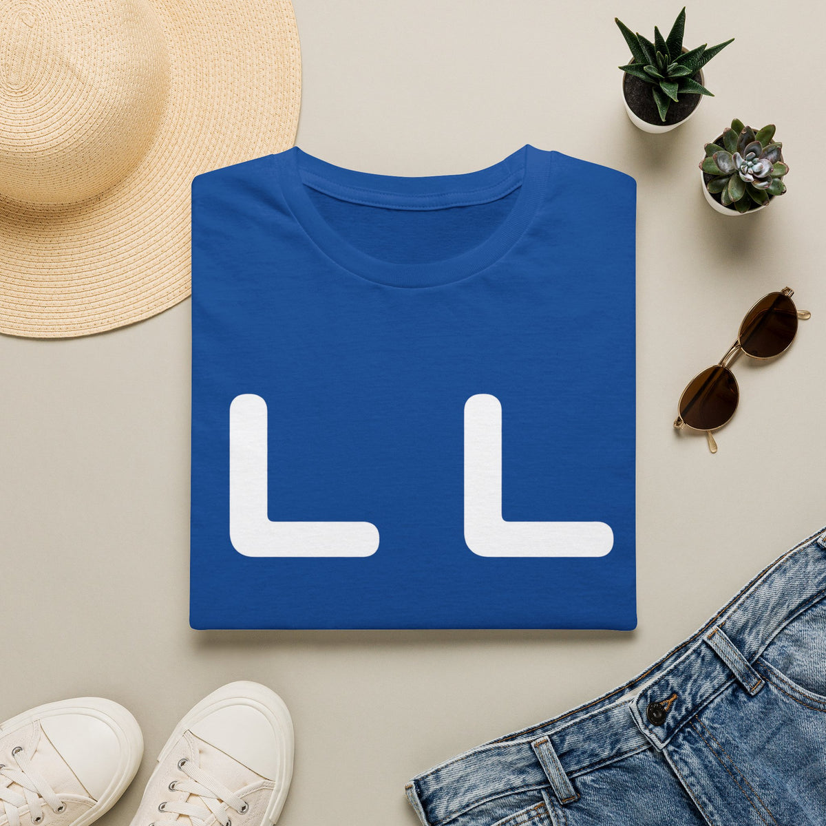 Minimalist LL Graphic T-Shirt — Bold White Letter Design